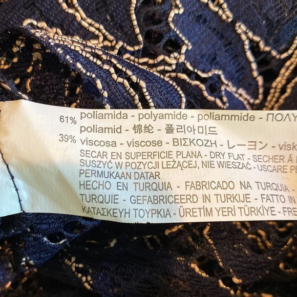 Zara Extra Small Navy Blue Lace Short Sleeve Blouse Top Shirt Cropped - Picture 6 of 6